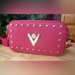 Valentino Orlandi Pink Studded Crossbody Bag Gold Hardware Double Zip EUC